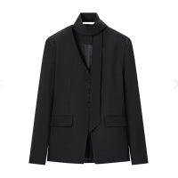 Damen Elegantes tailliertes Blazer-Hosen-Set mit integriertem Halstuch und V‑Ausschnitt Drune