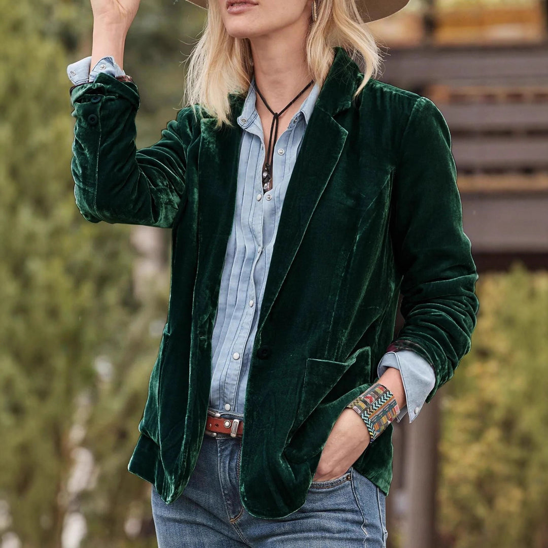 Damen Samt-Blazer mit klassischem Revers und soften Fall Drune