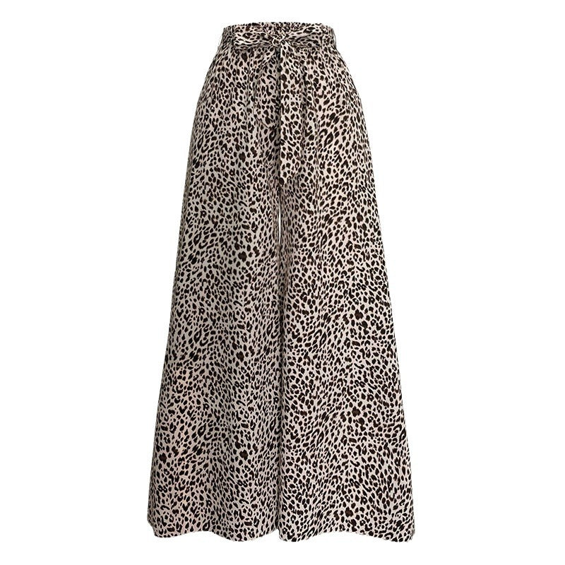 Damen weite Palazzo-Hose mit stylishm Leopardenmuster Drune