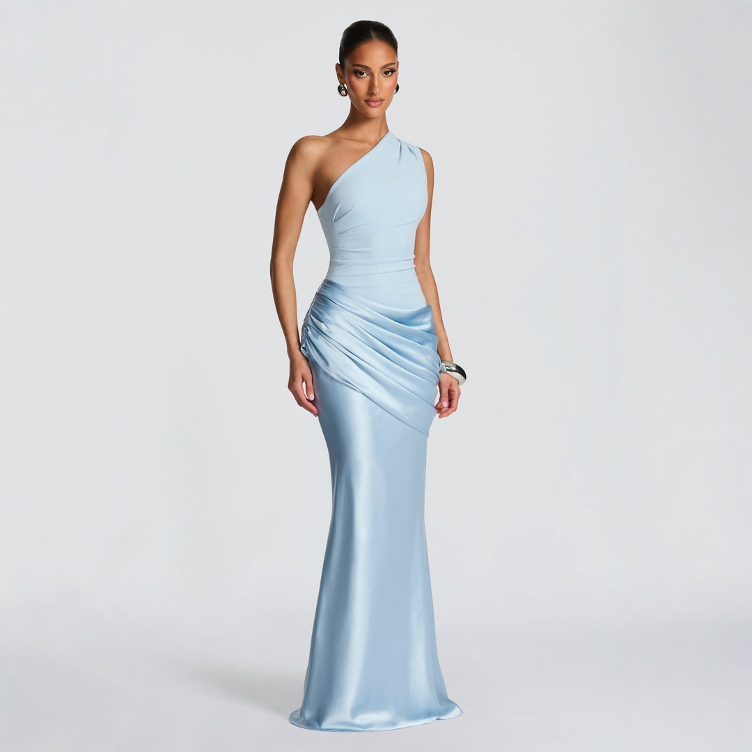 Damen Elegantes Abendkleid mit Off-Shoulder-Design und Fließendem Cape Drune