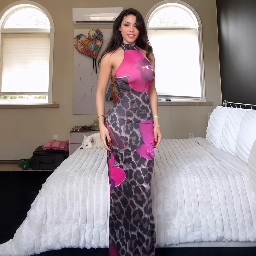Damen Maxikleid mit schickem Blumen- und Tiermuster Drune
