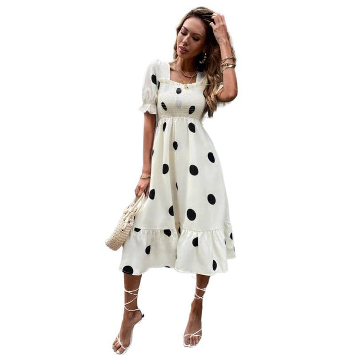 Damen Midi-Kleid mit lässigem Schnitt und großen Punkten Drune