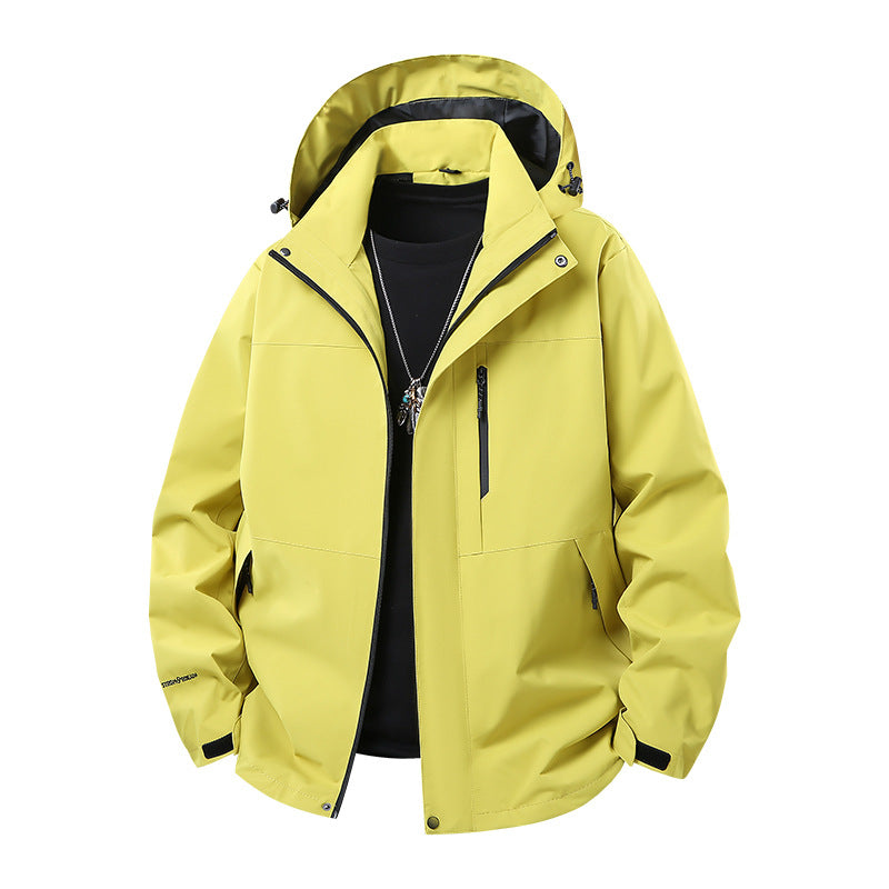 Herren Technische Softshell‑Regenjacke mit verschweißten Nähten, verstellbarer Kapuze und wasserabweisenden Reißverschlüssen Drune