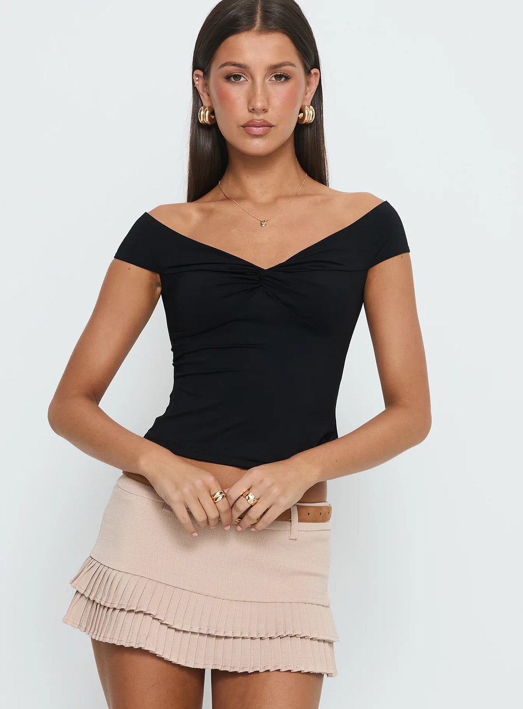 Damen Off-Shoulder Bustier-Top mit Raffung Drune
