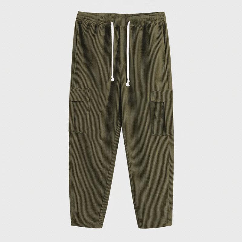 Herren nan Cord-Cargo-Jogginghose mit elastischem Komfortbund, Kordelzug und aufgesetzten Cargotaschen Drune
