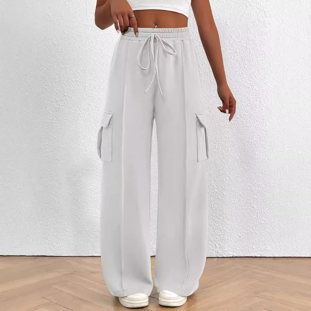 Damen Weite Cargo-Loungehose mit Tunnelzugbund und aufgesetzten Pattentaschen Drune