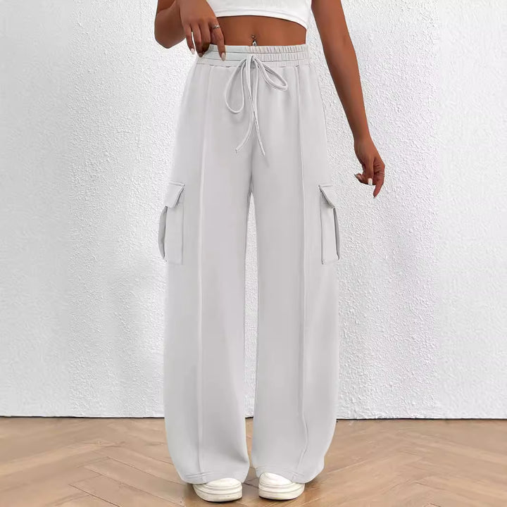 Damen Weite Cargo-Loungehose mit Tunnelzugbund und aufgesetzten Pattentaschen Drune