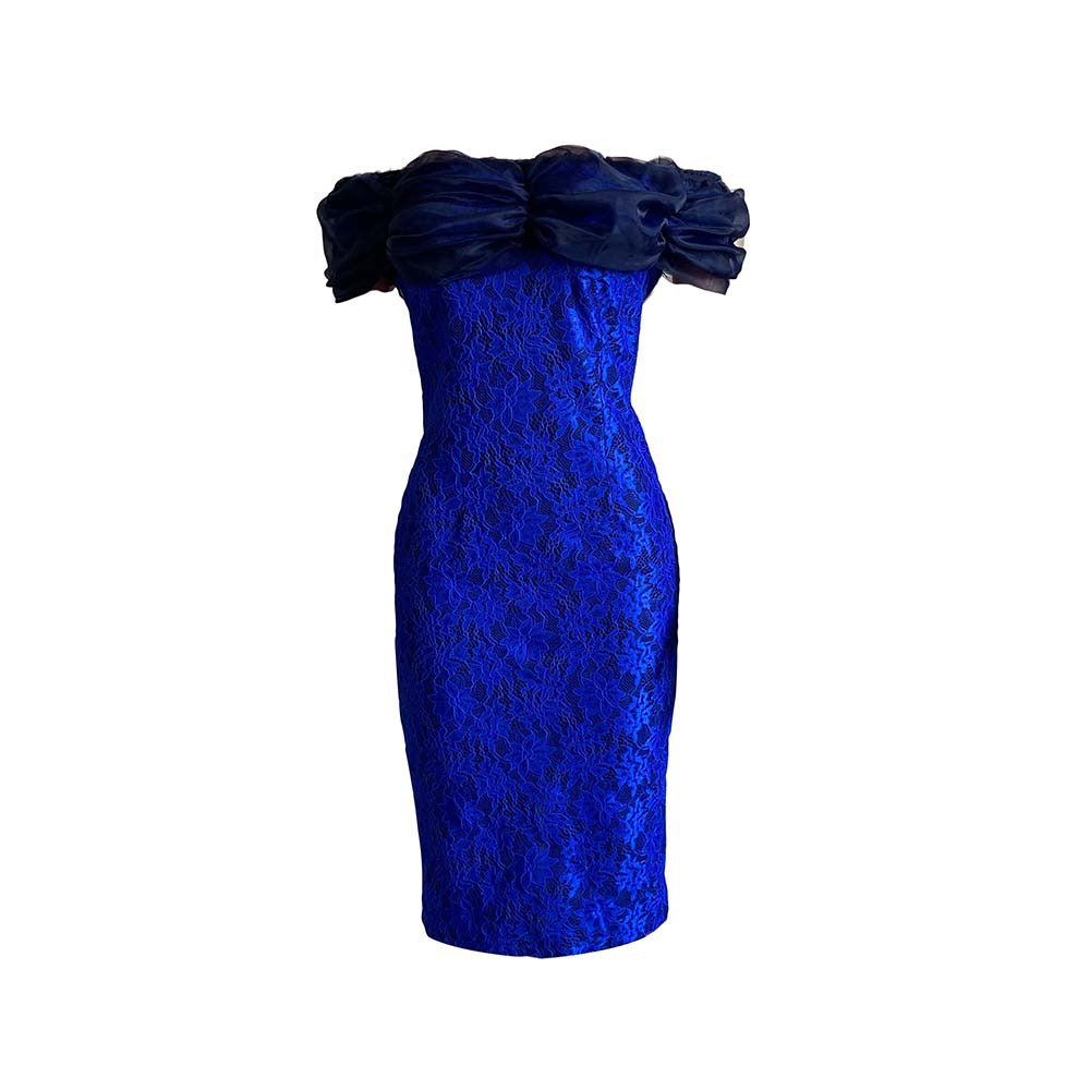 Damen Cocktailkleid mit luxuriösen Puffärmeln und floralen Applikationen Drune