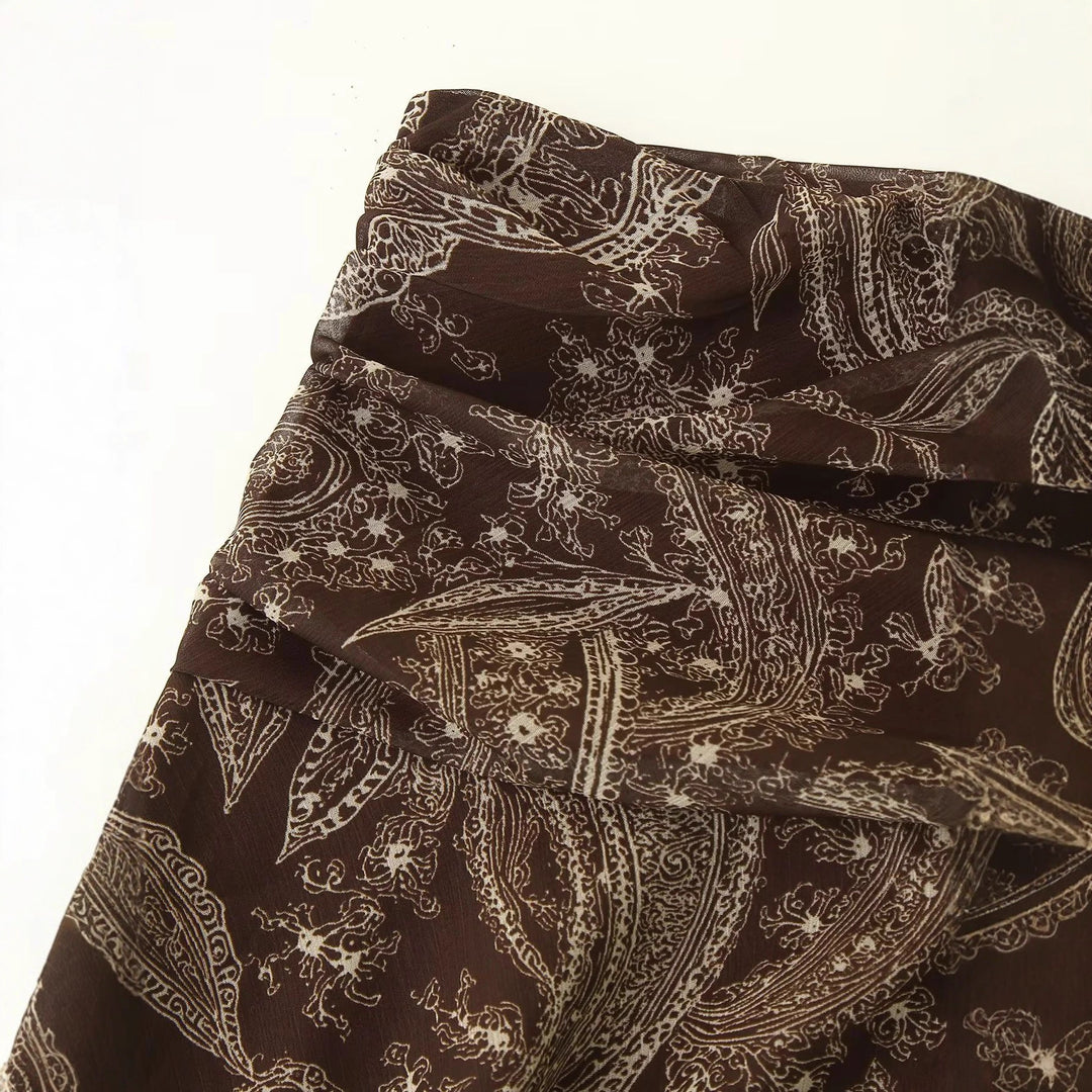 Damen nan ausgestellter Maxirock mit hoher Taille, gefaltetem Bund und Paisley‑Print Drune