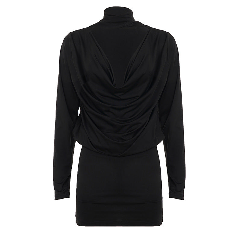 Damen nan figurbetontes Langarm-Minikleid mit Wickel‑V‑Ausschnitt, angesetzter Schluppe und taillierter Raffung Drune