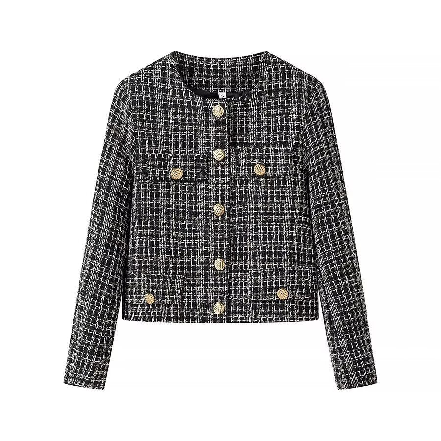 Damen Modische Bouclé-Jacke mit Knöpfen Drune