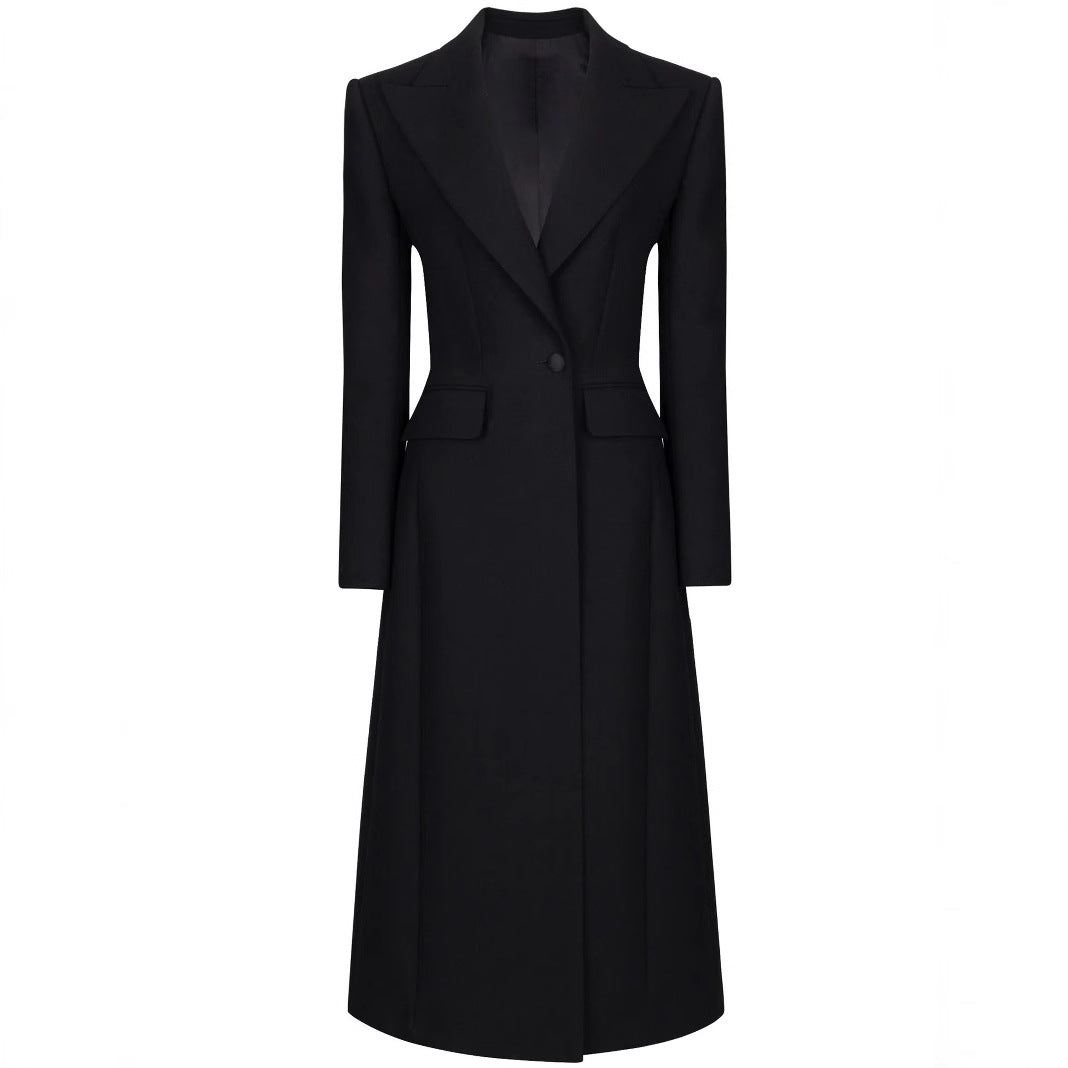 Damen Taillierter Longline-Mantel mit spitzem Revers und Gehschlitz Drune
