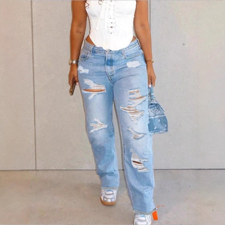 Damen Hochtaillierte Relaxed-Fit Straight-Jeans mit ausgeprägten Destroyed-Details Drune