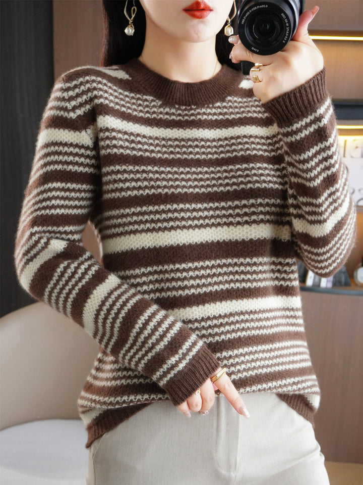 Damen Kuscheliger Streifenpullover aus Mohair‑Optik mit kastiger Passform und Rundhalsausschnitt Drune