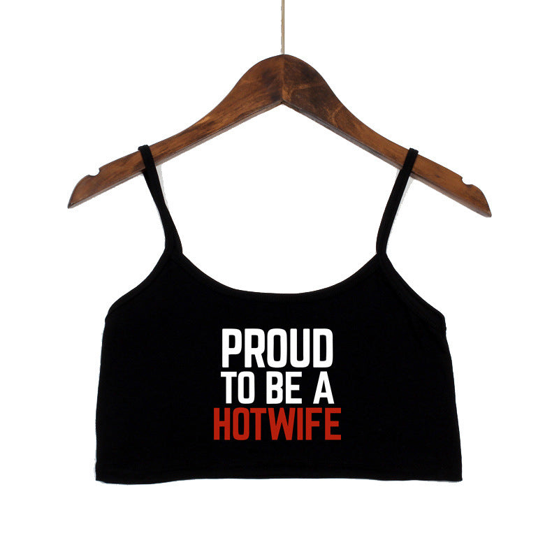 Damen Crop-Top mit modernen Schriftzügen und verstellbaren Trägern Drune