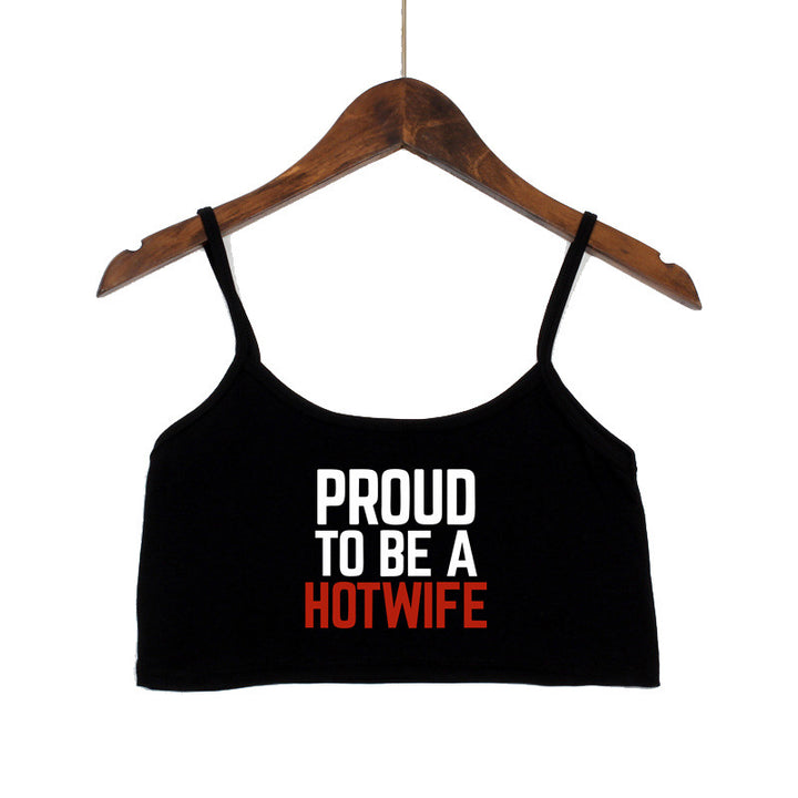 Damen Crop-Top mit modernen Schriftzügen und verstellbaren Trägern Drune