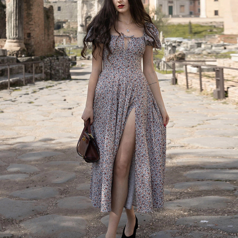 Damen Maxi-Kleid mit Puffärmeln und floralem Design Drune