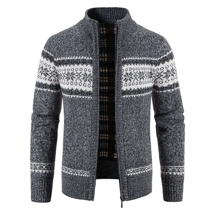 Herren Grobgestrickte Norweger-Strickjacke mit durchgehendem Reißverschluss und karierter Fleece-Innenlage Drune