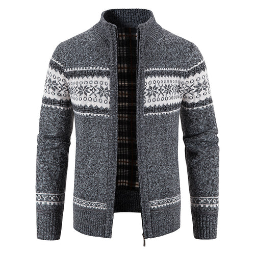 Herren Grobgestrickte Norweger-Strickjacke mit durchgehendem Reißverschluss und karierter Fleece-Innenlage Drune