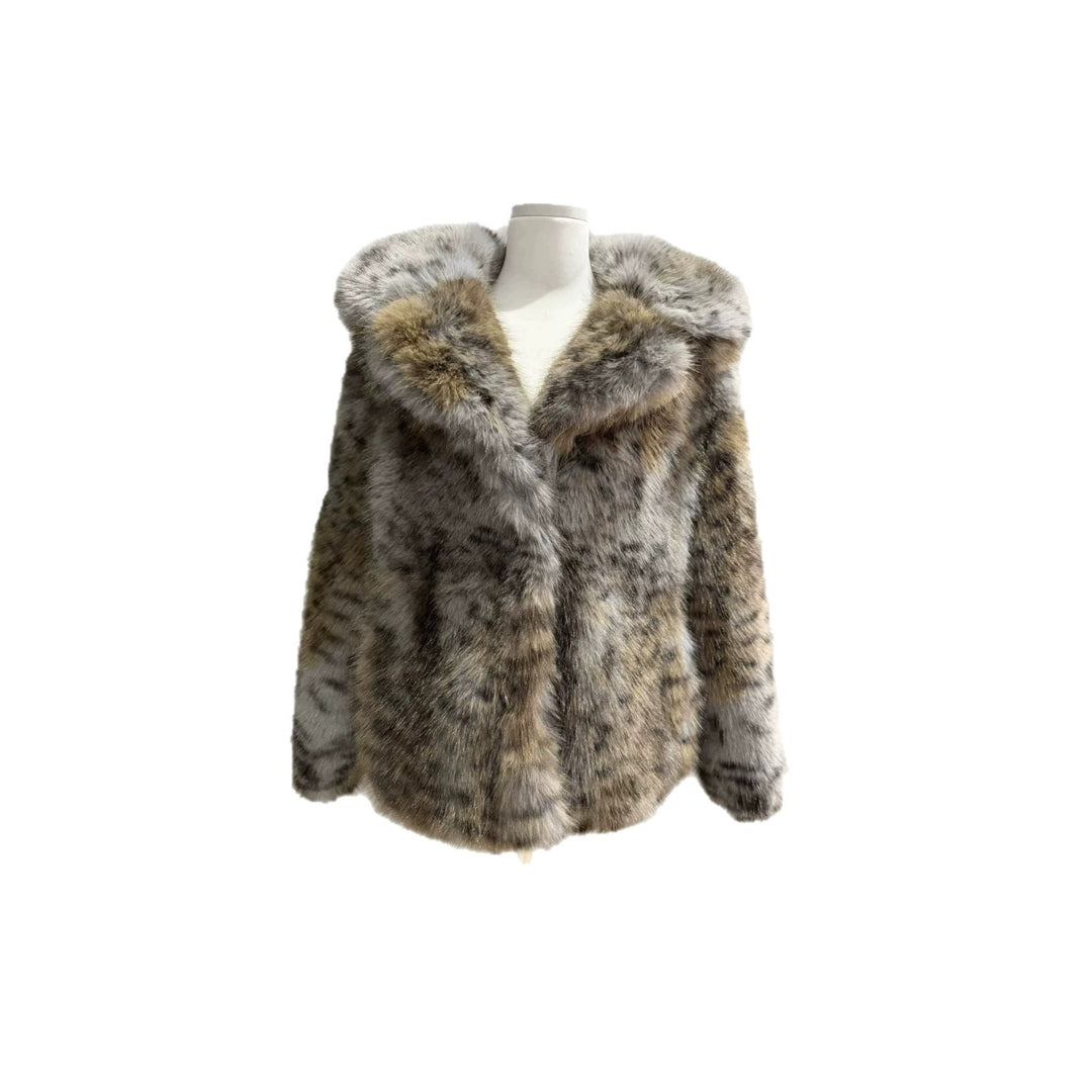 Damen Kurzjacke aus hochwertigem Kunstfell mit Kapuze und kaschierender Boxy-Silhouette Drune