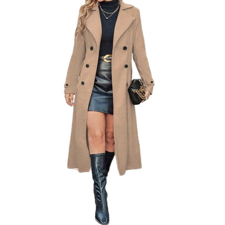 Damen Langer Doppelreihiger Wollmix-Mantel mit tailliertem Schnitt Drune