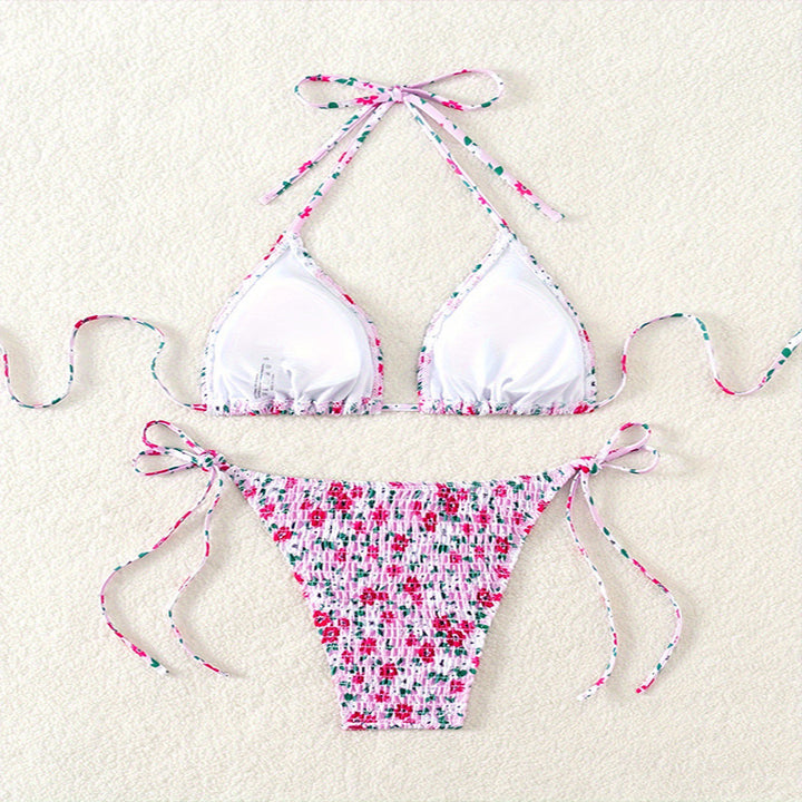 Damen Floral Push-Up-Bikini-Set mit verspielten Bindebändern Drune