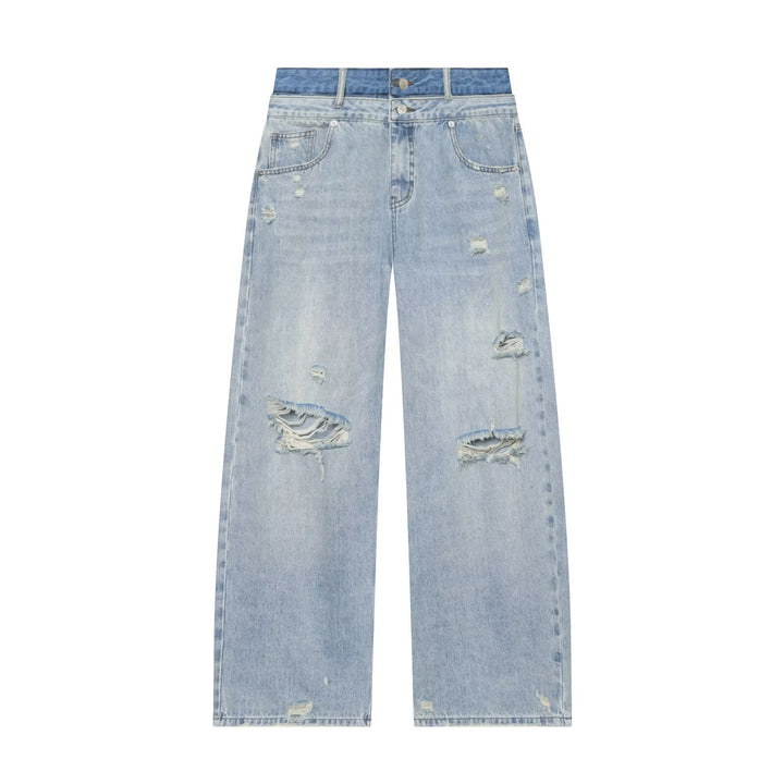 Damen Hochtaillierte Jeans mit weitem Bein und Destroyed-Optik Drune