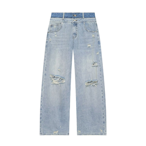 Damen Hochtaillierte Jeans mit weitem Bein und Destroyed-Optik Drune