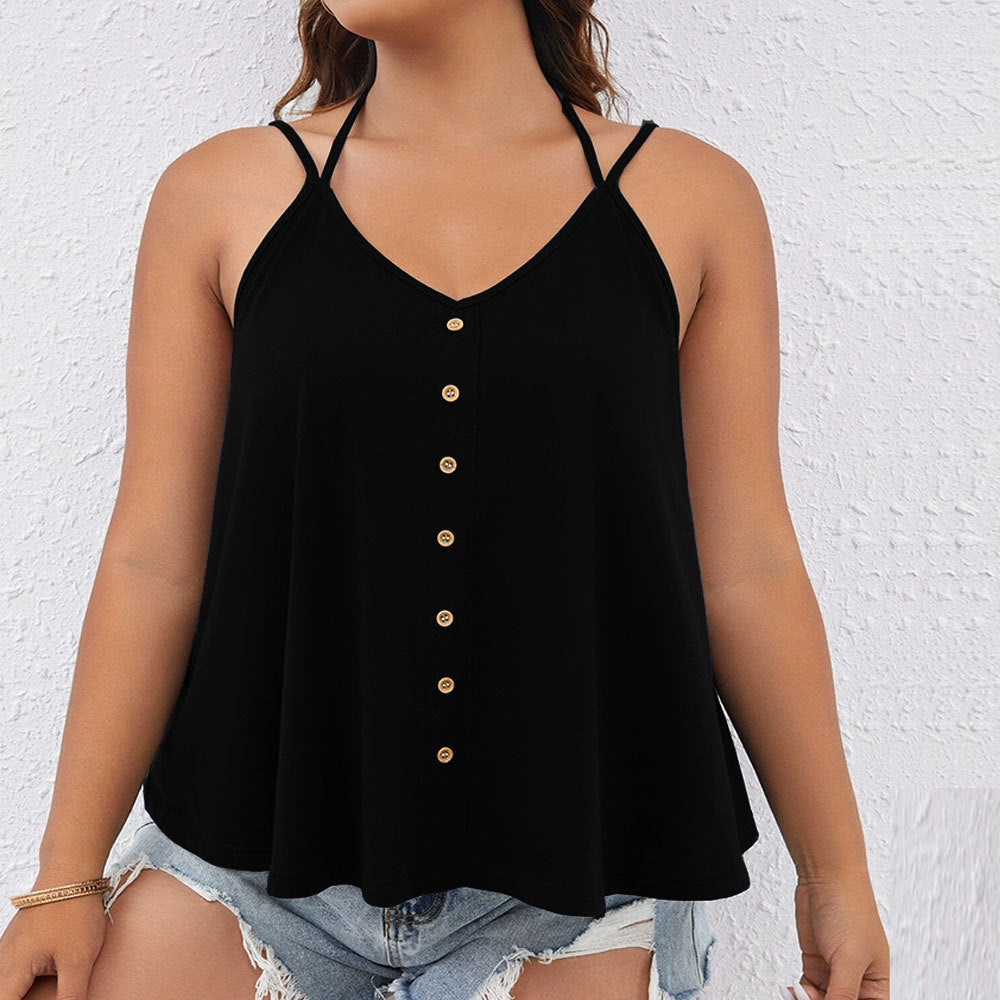 Damen V-Ausschnitt Tanktop mit Knopfdetails und schwingendem Saum Drune