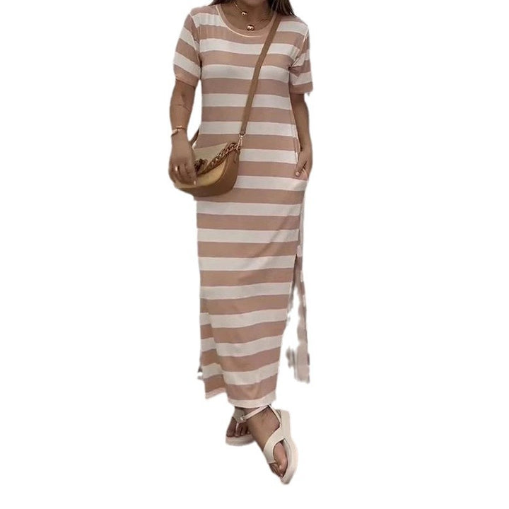 Damen Maxikleid mit klassischen Streifen und seitlichen Schlitzen Drune