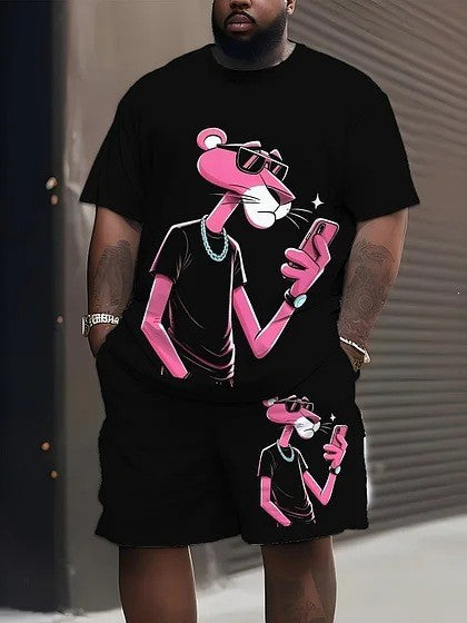 Herren nan lässiges Freizeit-Zweiteiler-Set mit großflächigem Smiley-Sonnenbrillen-Print Drune