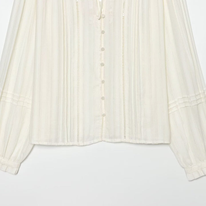 Damen Plissierte Chiffonbluse mit Rüschenkragen und Bindeband Drune