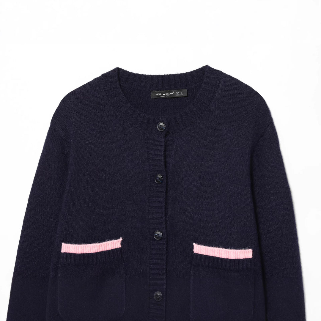 Damen nan gekürzte Strickjacke mit Knopfleiste, Rippenbündchen und dekorativen Taschen Drune
