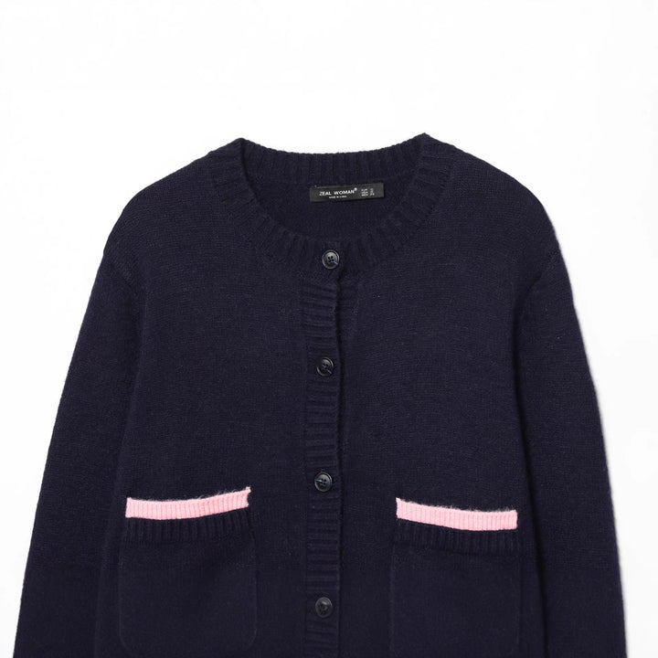 Damen nan gekürzte Strickjacke mit Knopfleiste, Rippenbündchen und dekorativen Taschen Drune