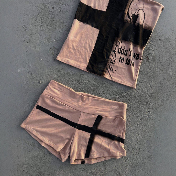 Damen Freizeit-Set mit lockerem Schnitt und kreativem Grafikdesign Drune