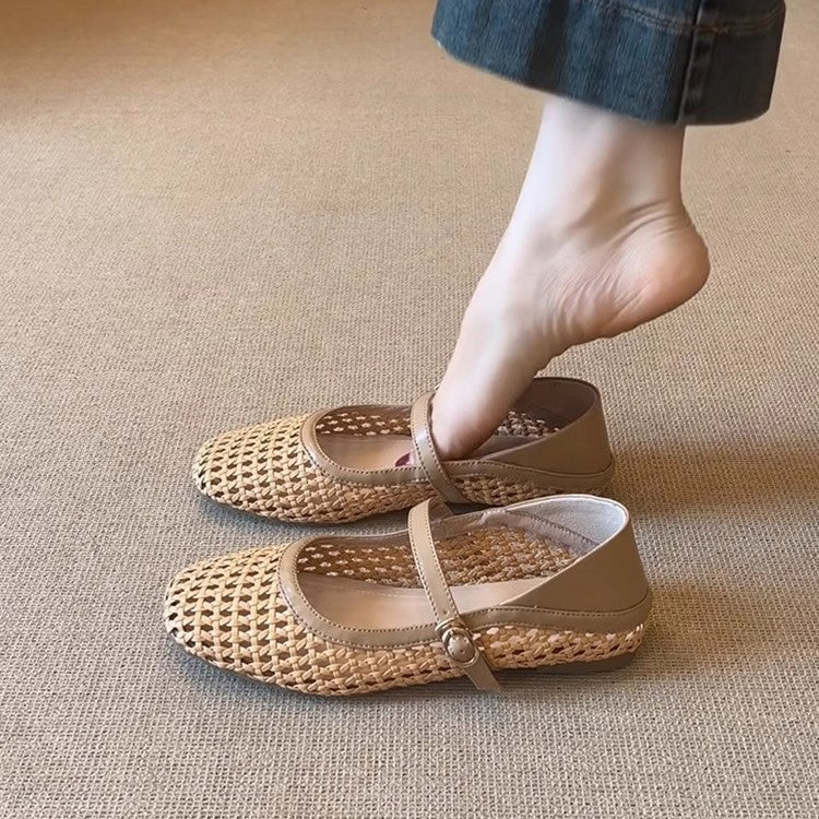 Damen atmungsaktive Kunstleder-Ballerinas mit geflochtenem Design Drune