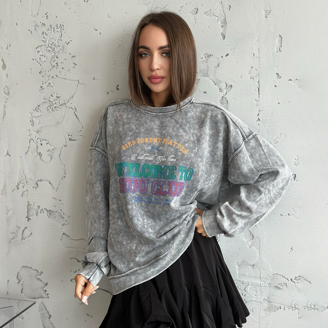 Damen lässiges Sweatshirt mit kreativem Schriftzug Drune
