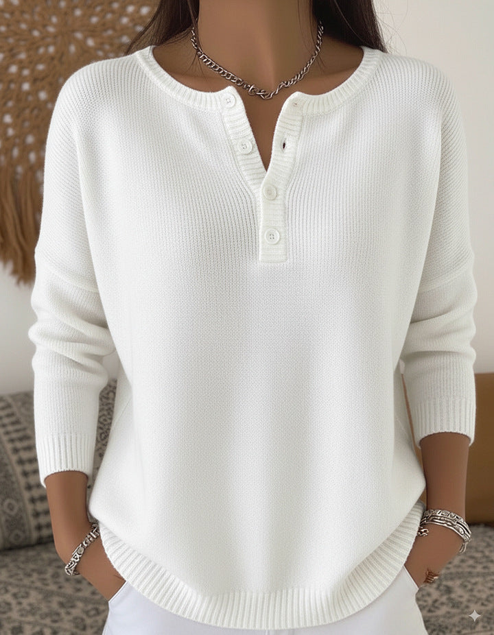 Damen Bequemer und eleganter Strickpullover mit Knopfleiste Drune