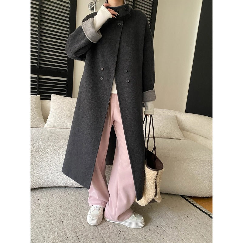 Damen eleganter Wollmantel mit hohen Kragen und praktischen Taschen Drune