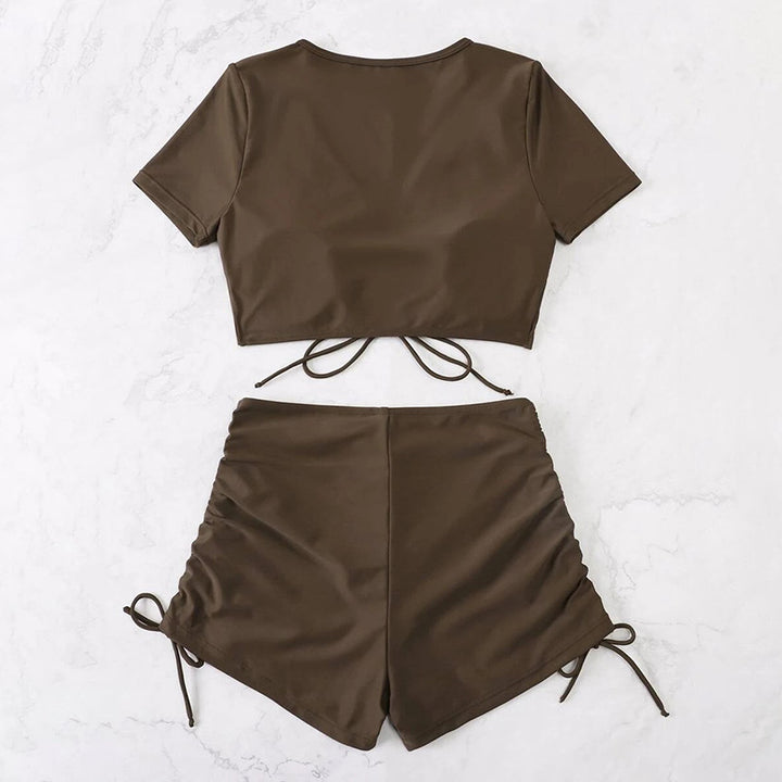 Damen Crop-Top Badeanzug mit verspieltem Wickeldetail Drune