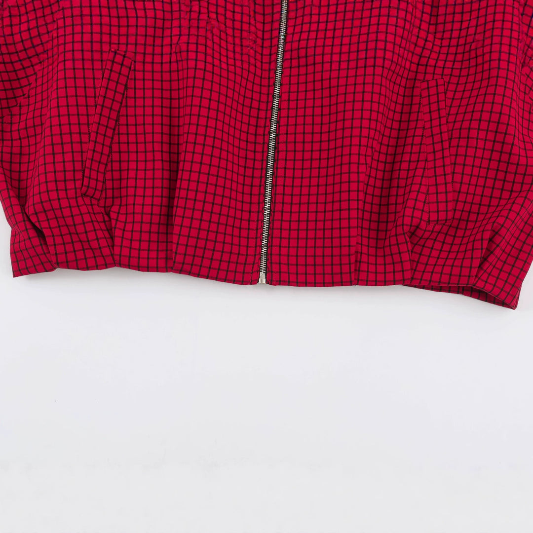 Damen Cropped Blousonjacke mit hohem Stehkragen, karierter Webstruktur und elastischem Abschluss Drune