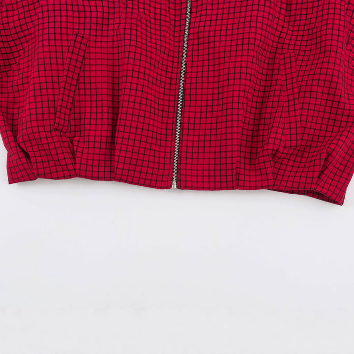 Damen Cropped Blousonjacke mit hohem Stehkragen, karierter Webstruktur und elastischem Abschluss Drune