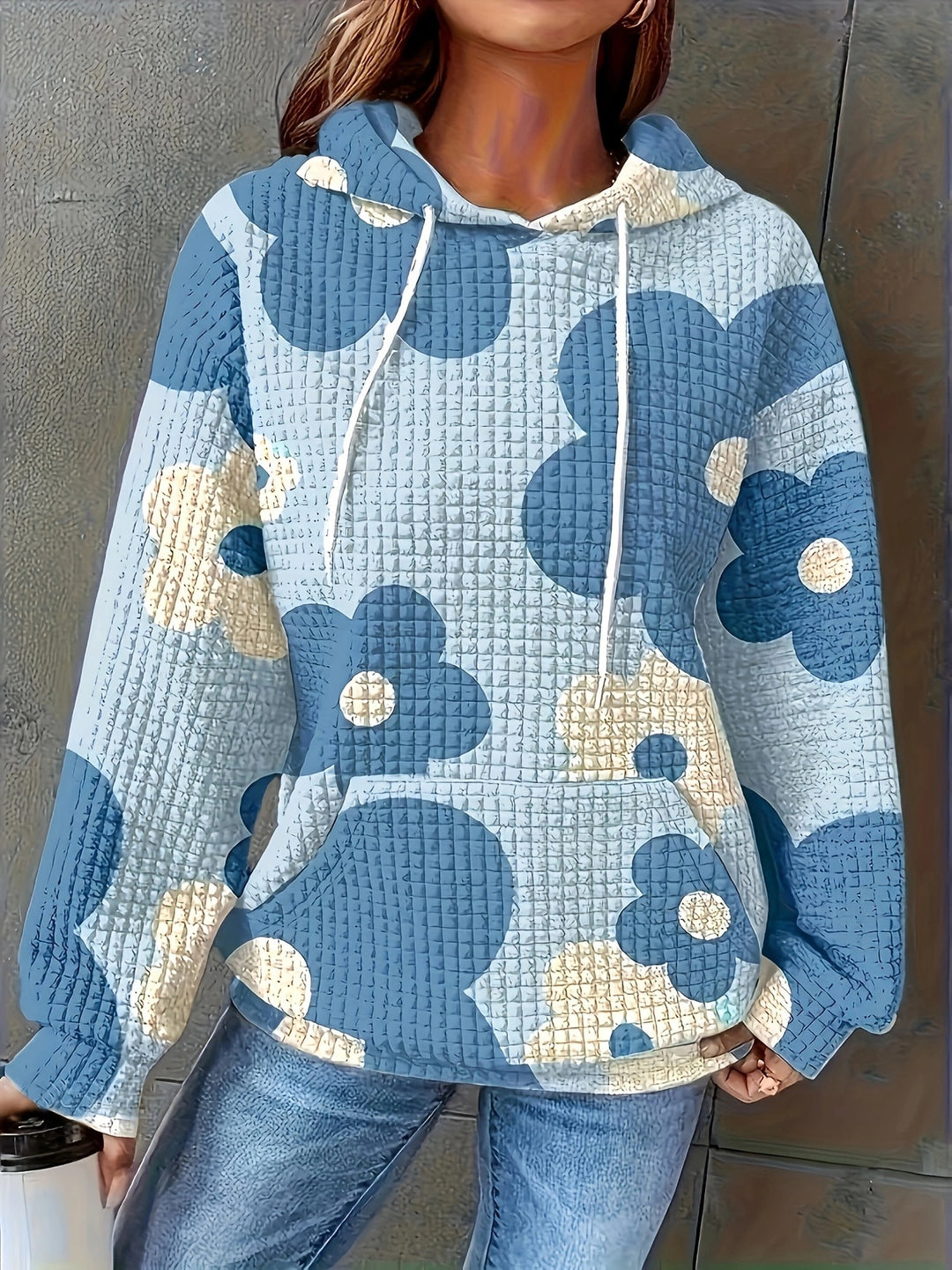 Damen Kapuzenpullover mit floralem Strukturmuster und bequemer Passform Drune