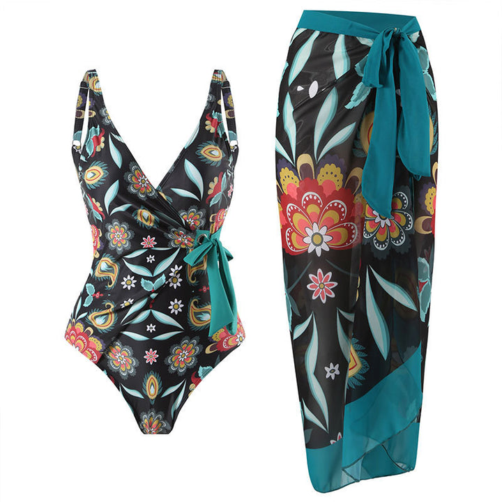 Damen Badeanzug mit floralem Wickelrock und femininem Design Drune