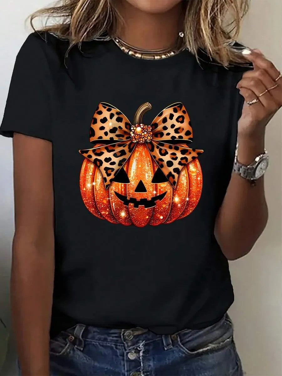 Damen T-Shirt mit stylischem Kürbis-Motiv und aufregendem Animal-Print Drune
