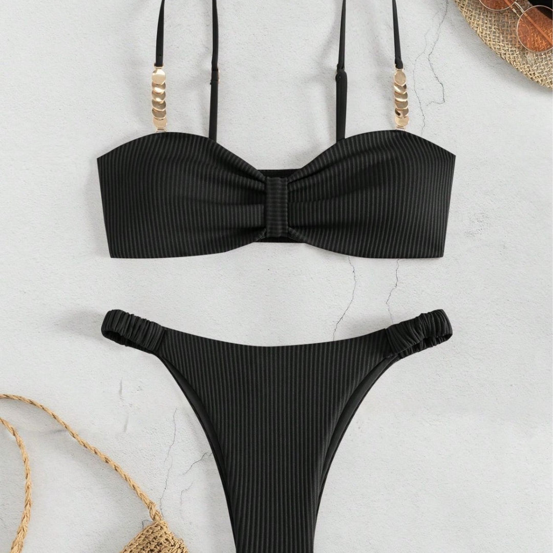 Damen Bustier-Bikini mit elegantem Schleifen-Design und modischen Akzenten Drune