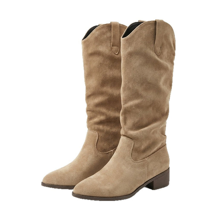 Damen Elegante Wildleder-Stiefel mit leichtem Stretch-Schaft Drune
