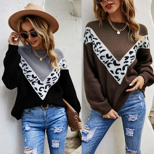 Damen modischer Pullover mit V-Ausschnitt und tierischem Design Drune