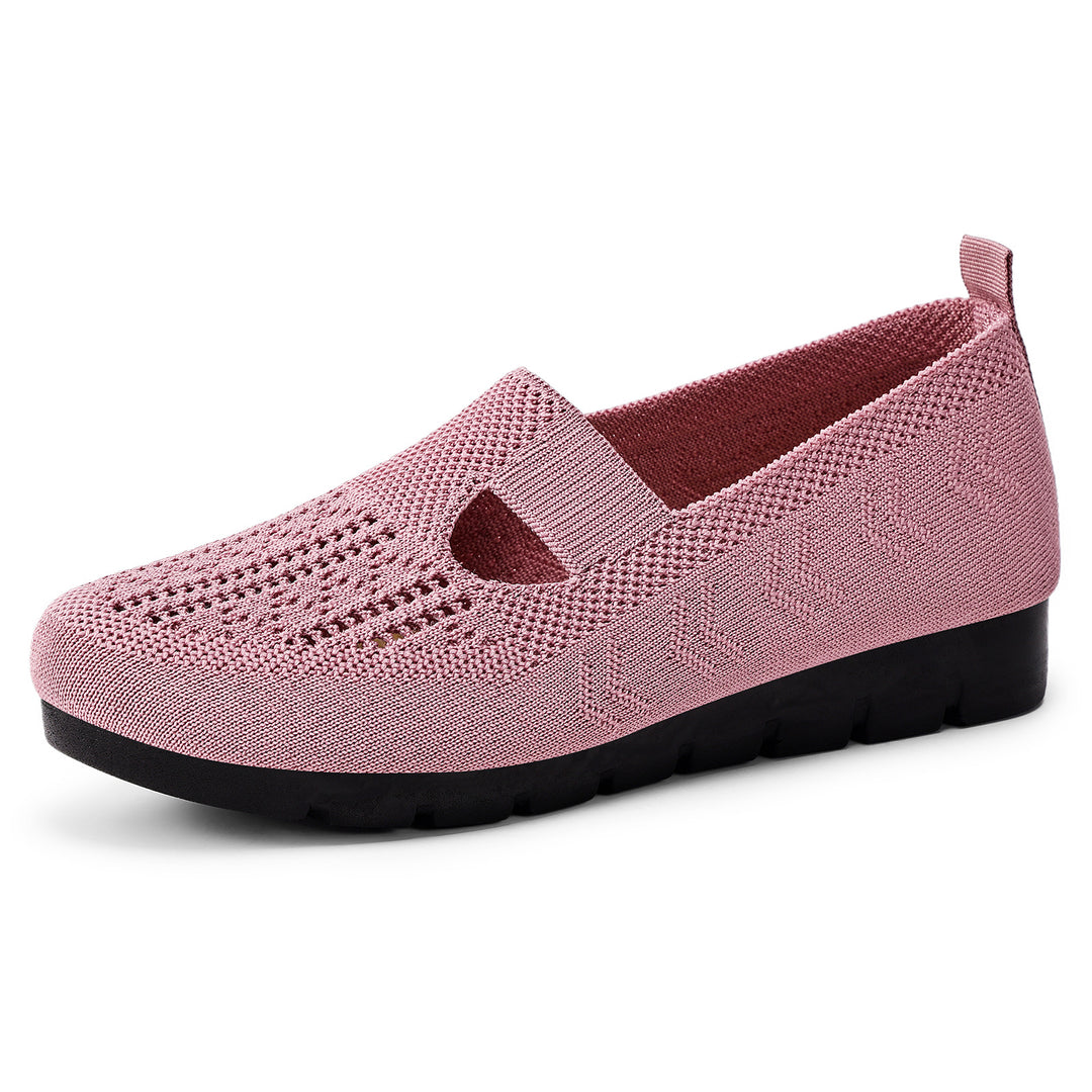 Damen nan gestrickter Slip-On Ballerina-Slipper mit elastischem Mary-Jane-Riemen und gedämpfter Keilsohle Drune