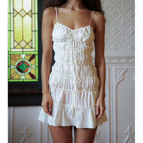 Damen Kurzkleid mit Raffung und verstellbaren Trägern Drune